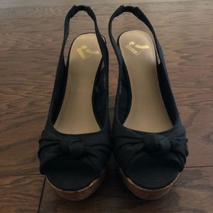Black Peep Toe Wedge Sandals
